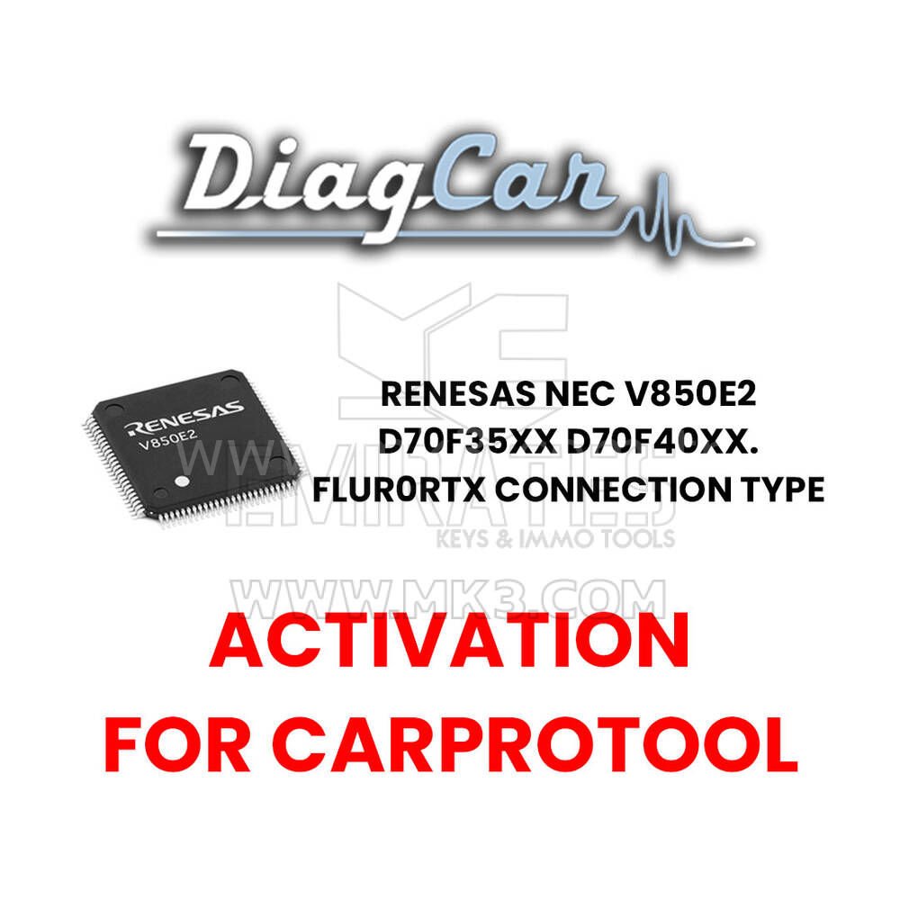 DiagCar Renesas NEC V850E2 D70F35xx D70F40xx. FLUR0RTX Bağlantı Türü (CarProTool için aktivasyon)