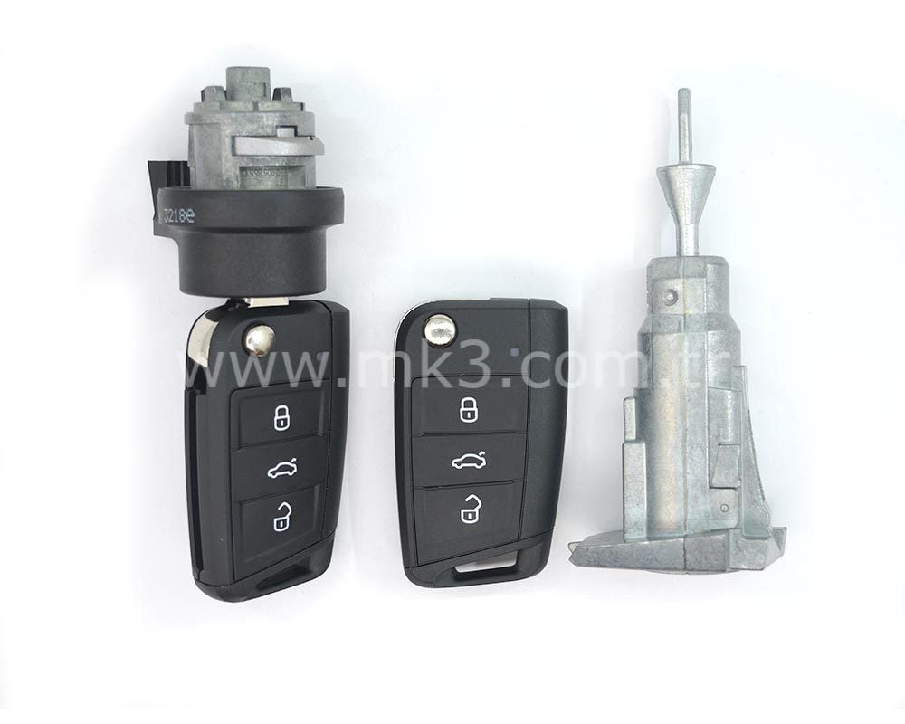VW MQB BA Orijinal Yeni Tipi 2x Sustalı Kumanda 3 Buton 433MHz Kilit Seti ile