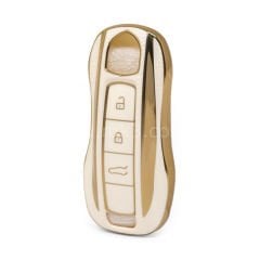 NANO Yüksek Kalite Altın Deri Kumanda Kılıfı Porsche 3 Buton Beyaz Renk PSC-B13J