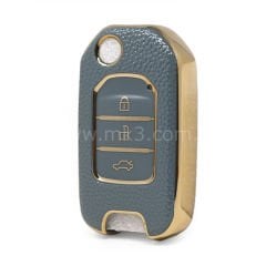 NANO Yüksek Kalite Altın Deri Kumanda Kılıfı Honda 3 Buton Gri  Renk HD-B13J