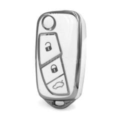 NANO Yüksek Kalite Kumanda Kılıfı FIAT 3 Buton Beyaz - Gümüş - FIAT-B11Y
