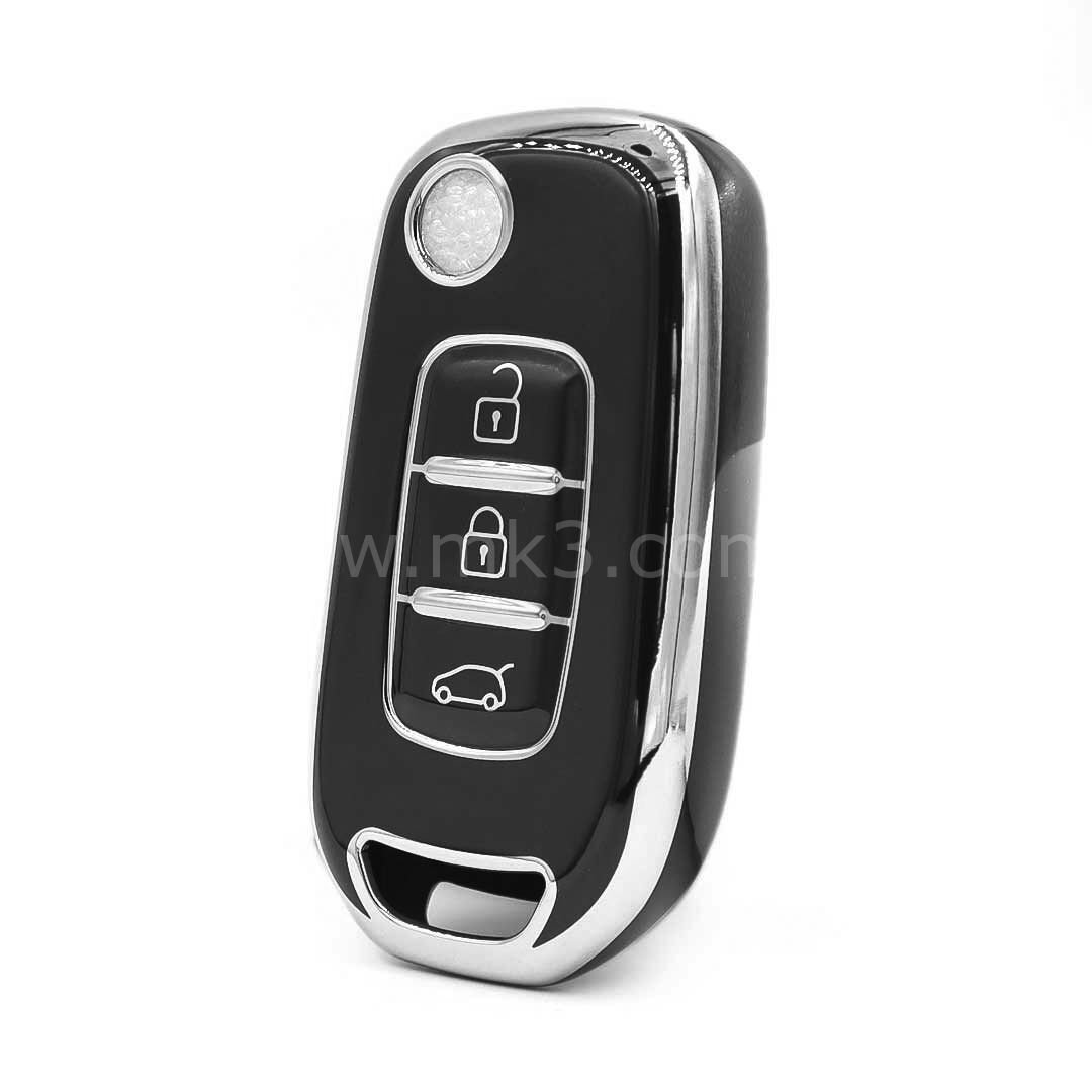 NANO Yüksek Kalite Kumanda Kılıfı Renault 3 Buton Siyah - Gümüş - RN-B11Y