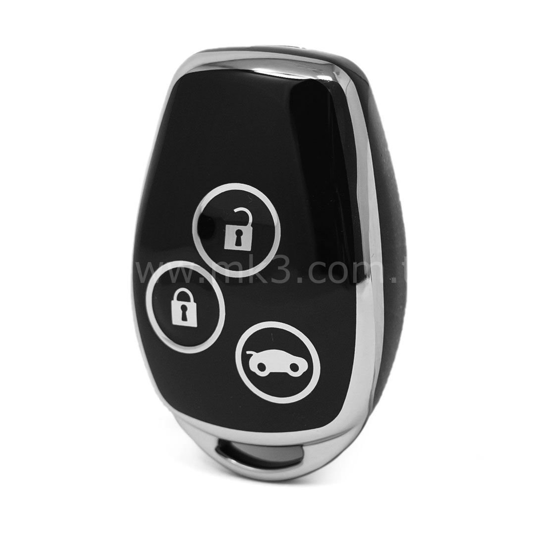NANO Yüksek Kalite Kumanda Kılıfı Renault 3 Buton Siyah - Gümüş - RN-D11Y3