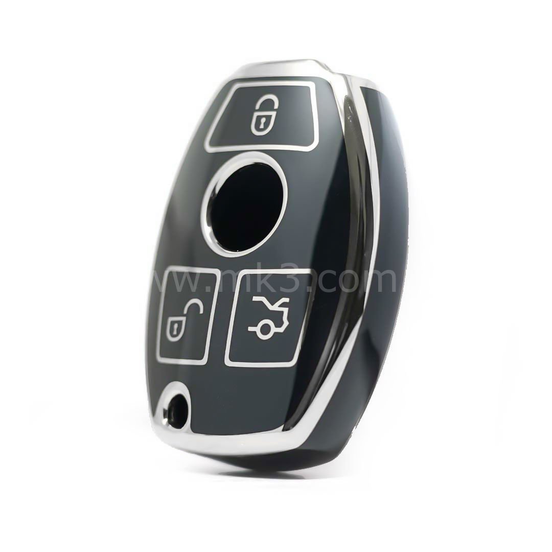 NANO Yüksek Kalite Kumanda Kılıfı Mercedes 3 Buton Siyah - Gümüş - Benz-A11Y3