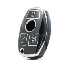 NANO Yüksek Kalite Kumanda Kılıfı Mercedes 3 Buton Siyah - Gümüş - Benz-A11Y3