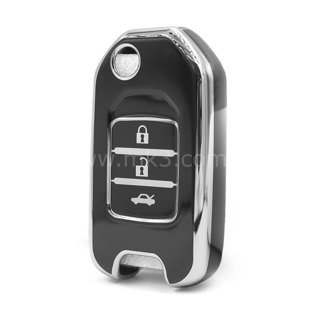 NANO Yüksek Kalite Kumanda Kılıfı Honda 3 Buton Siyah - Gümüş - HD-B11Y3