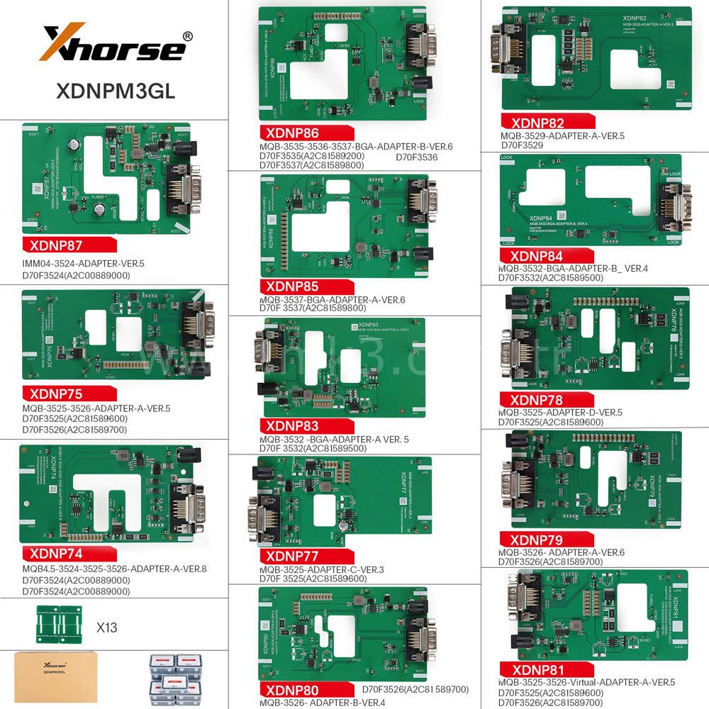 Xhorse MQB48 13 parça Lehimsiz Adapötrler Full paket VVDI Prog/Multi Prog / VVDI Key Tool Plus ile uyumludur