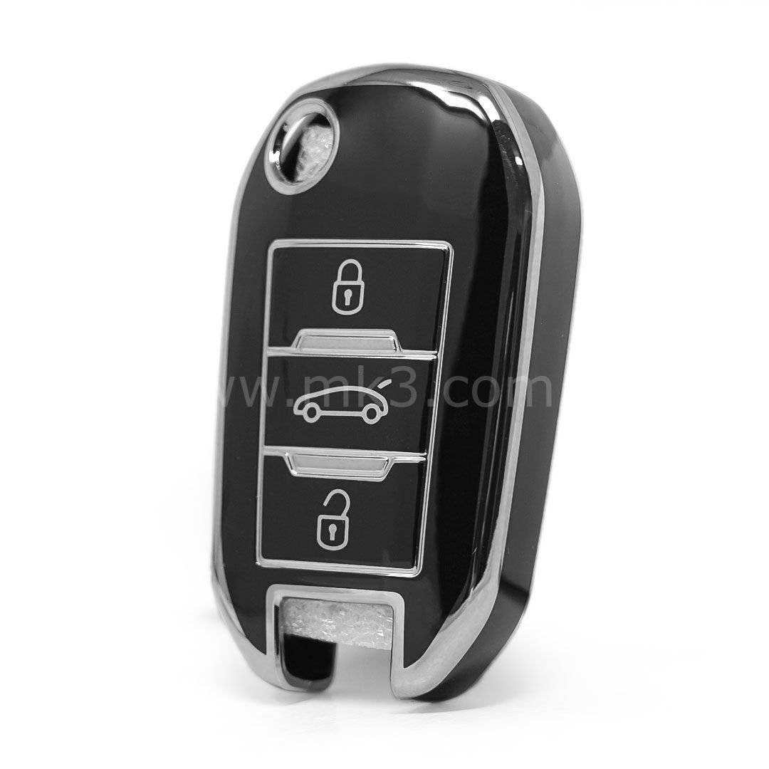 NANO Yüksek Kalite Kumanda Kılıfı Peugeot 3 Buton Siyah - Gümüş - PG-C11Y