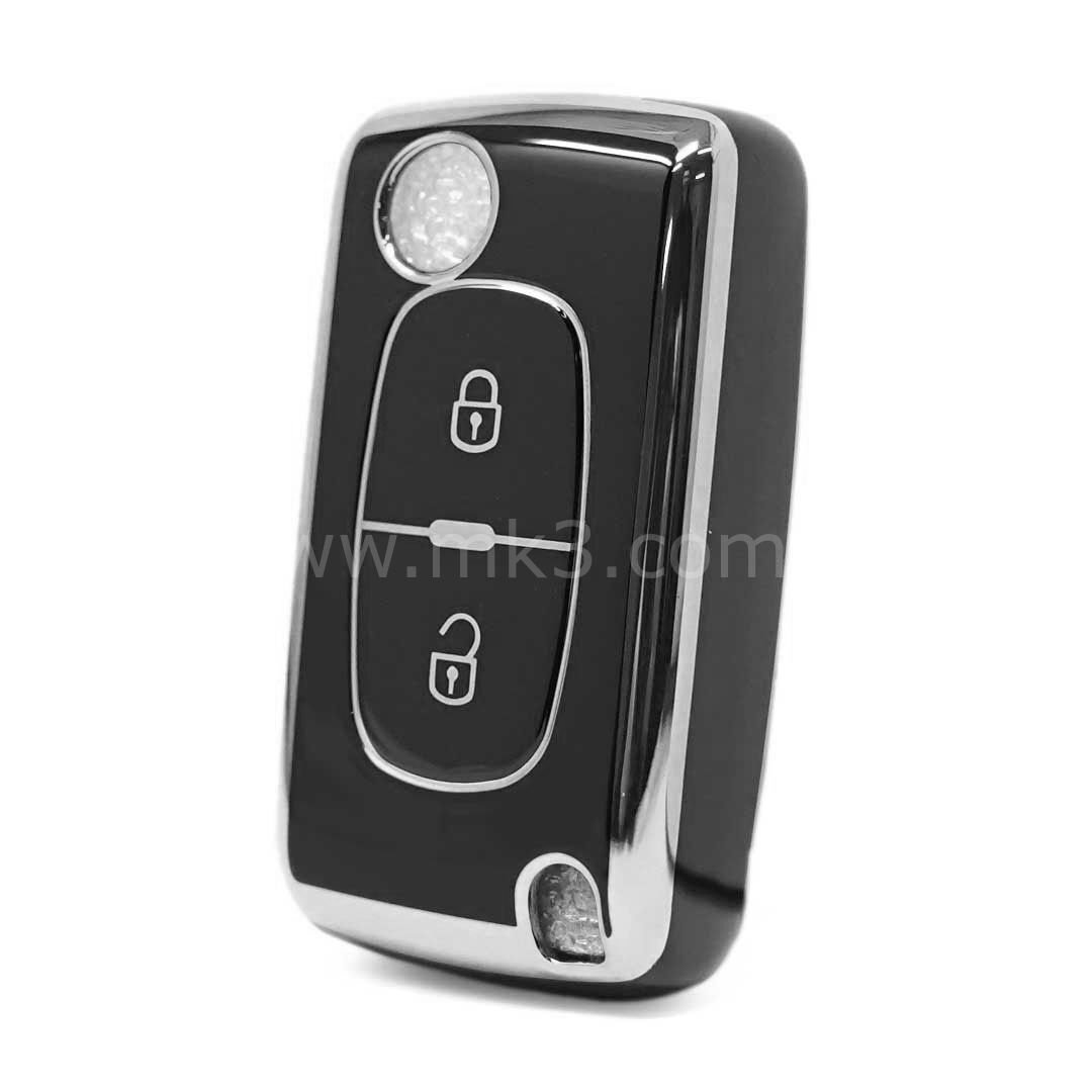 NANO Yüksek Kalite Kumanda Kılıfı Peugeot 2 Buton Siyah - Gümüş - PG-D11Y2