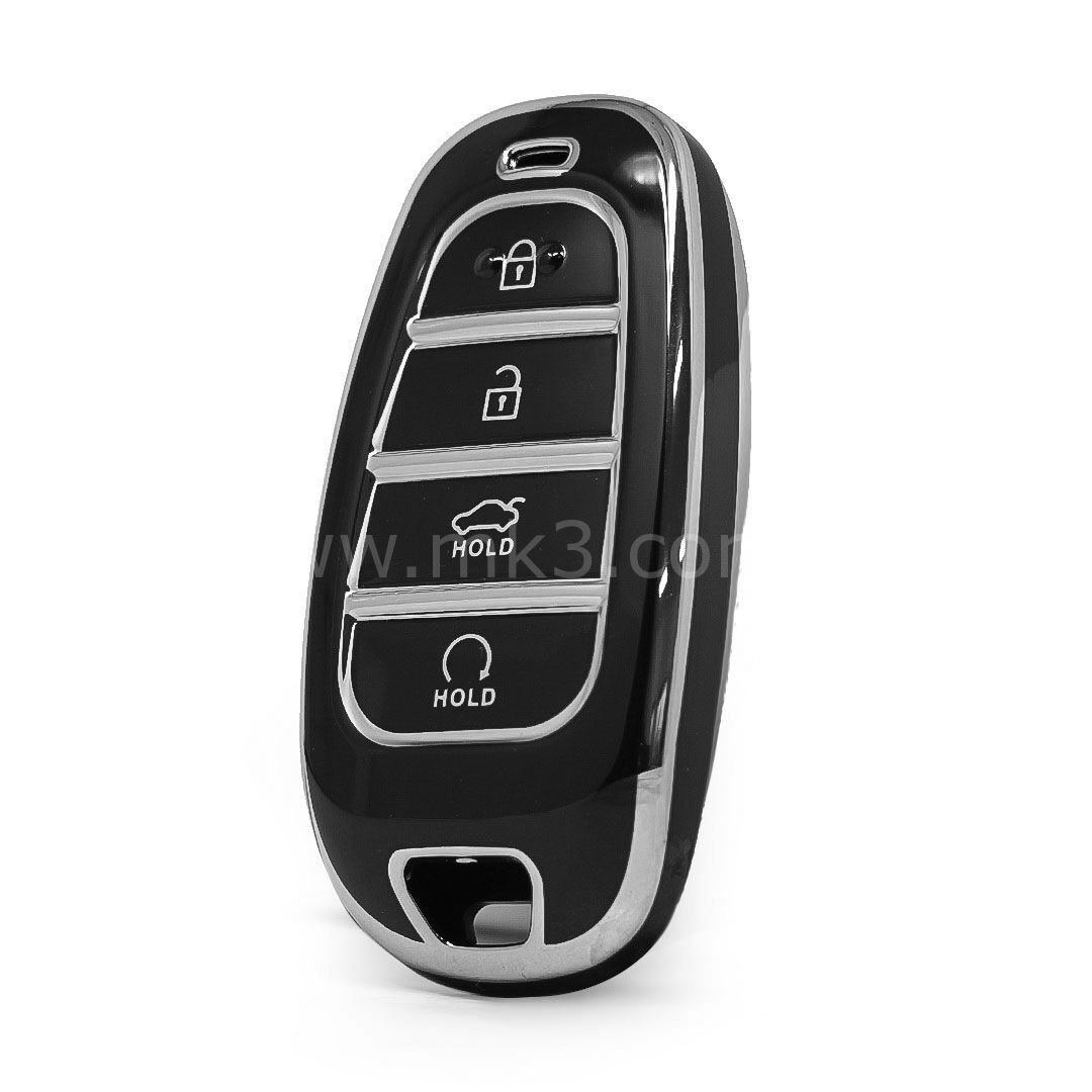NANO Yüksek Kalite Kumanda Kılıfı Hyundai 4 Buton Siyah - Gümüş - H11Y4B